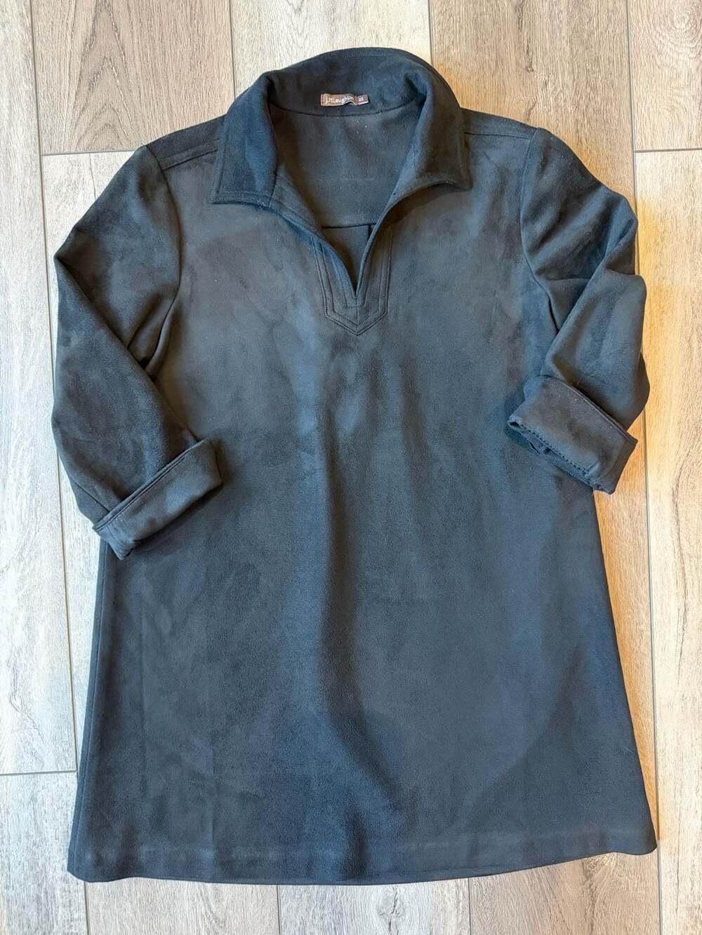 J. McLaughlin Faux Suede Dress Size XS Black V-Neck Collared